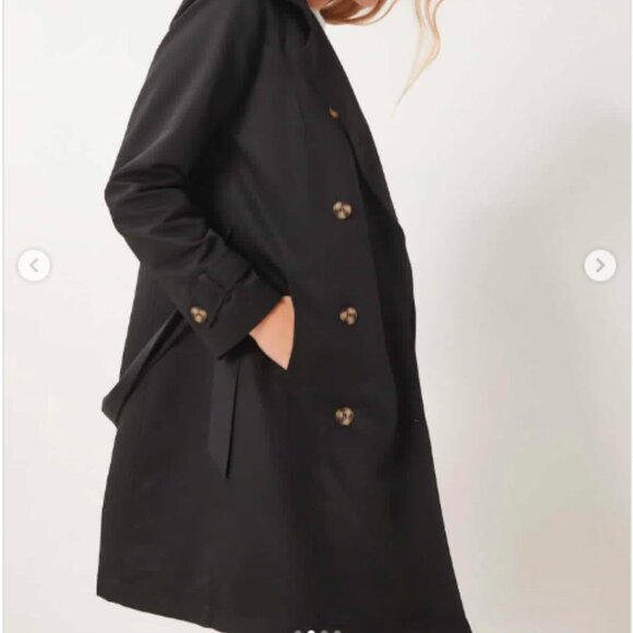 Stradivarius Women's Black Double-Breasted Trench Coat - Size L (NWT) - Picture 2 of 16
